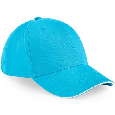 Six Panel Embroidered Cap - Bright Blue and White