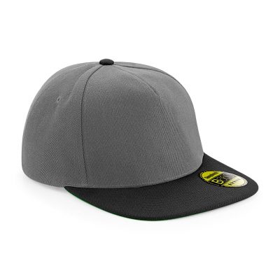 Flat Peak Snapback Cap - Grey and Black - Embroidered by Jageto Embroidery and Print in Braintree, Essex in the UK